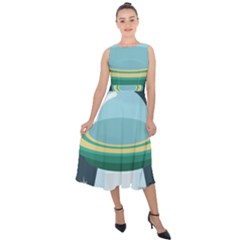 Illustration Ufo Alien  Unidentified Flying Object Midi Tie-back Chiffon Dress by Sarkoni