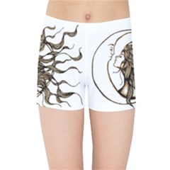 Psychedelic Art Drawing Sun And Moon Head Fictional Character Kids  Sports Shorts by Sarkoni