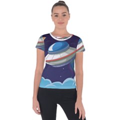 Ufo Alien Spaceship Galaxy Short Sleeve Sports Top  by Bedest