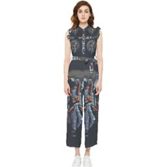 Illustration Drunk Astronaut Women s Frill Top Chiffon Jumpsuit by Bedest