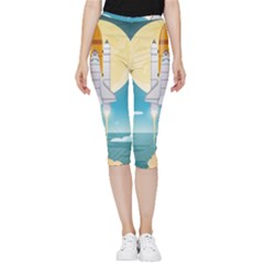 Space Exploration Illustration Inside Out Lightweight Velour Capri Leggings  by Bedest