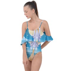 Space Exploration Illustration Drape Piece Swimsuit by Bedest