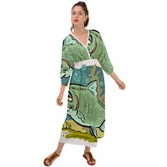 Fish Hook Worm Bait Water Hobby Grecian Style  Maxi Dress by Sarkoni