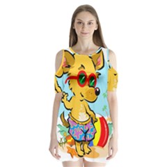 Beach Chihuahua Dog Pet Animal Shoulder Cutout Velvet One Piece by Sarkoni