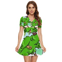 Parrot Hat Cartoon Captain V-neck High Waist Chiffon Mini Dress by Sarkoni