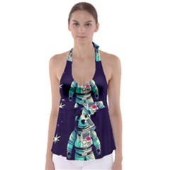 Bear Astronaut Futuristic Tie Back Tankini Top by Bedest