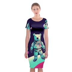 Bear Astronaut Futuristic Classic Short Sleeve Midi Dress by Bedest