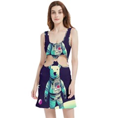 Bear Astronaut Futuristic Velour Cutout Dress by Bedest