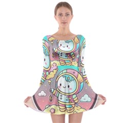 Boy Astronaut Cotton Candy Long Sleeve Skater Dress by Bedest