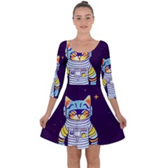 Cat Astronaut Space Retro Universe Quarter Sleeve Skater Dress by Bedest