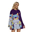 Cat Astronaut Space Retro Universe Round Neck Long Sleeve Bohemian Style Chiffon Mini Dress View3