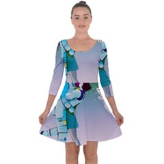 Astronaut Cat Retro Cute Alien Quarter Sleeve Skater Dress by Bedest