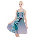 Astronaut Cat Retro Cute Alien Halter Party Swing Dress  View1