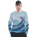 Swan Flying Bird Wings Waves Grass Men s Long Sleeve Raglan T-Shirt View1