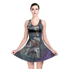 Illustration Astronaut Cosmonaut Paying Skateboard Sport Space With Astronaut Suit Reversible Skater Dress by Ndabl3x