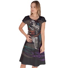 Illustration Astronaut Cosmonaut Paying Skateboard Sport Space With Astronaut Suit Classic Short Sleeve Dress by Ndabl3x