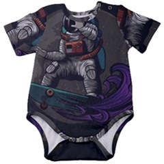 Illustration Astronaut Cosmonaut Paying Skateboard Sport Space With Astronaut Suit Baby Short Sleeve Bodysuit by Ndabl3x