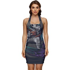 Illustration Astronaut Cosmonaut Paying Skateboard Sport Space With Astronaut Suit Sleeveless Wide Square Neckline Ruched Bodycon Dress by Ndabl3x