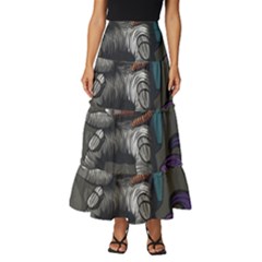 Illustration Astronaut Cosmonaut Paying Skateboard Sport Space With Astronaut Suit Tiered Ruffle Maxi Skirt by Ndabl3x