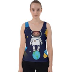 Boy Spaceman Space Rocket Ufo Planets Stars Velvet Tank Top by Ndabl3x