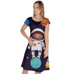 Boy Spaceman Space Rocket Ufo Planets Stars Classic Short Sleeve Dress by Ndabl3x