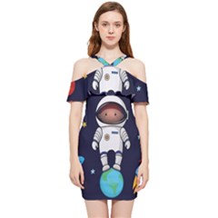 Boy Spaceman Space Rocket Ufo Planets Stars Shoulder Frill Bodycon Summer Dress by Ndabl3x