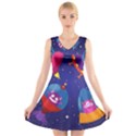 Cartoon Funny Aliens With Ufo Duck Starry Sky Set V-Neck Sleeveless Dress View1