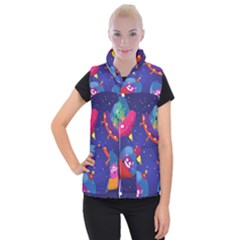 Cartoon Funny Aliens With Ufo Duck Starry Sky Set Women s Button Up Vest by Ndabl3x