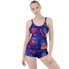 Cartoon Funny Aliens With Ufo Duck Starry Sky Set Boyleg Tankini Set  by Ndabl3x