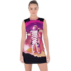 Astronaut Spacesuit Standing Surfboard Surfing Milky Way Stars Lace Up Front Bodycon Dress by Ndabl3x