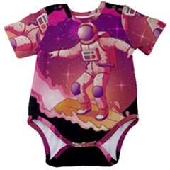 Astronaut Spacesuit Standing Surfboard Surfing Milky Way Stars Baby Short Sleeve Bodysuit by Ndabl3x