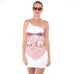 Dog Cat Animal Pet Heart Love One Shoulder Ring Trim Bodycon Dress by Sarkoni