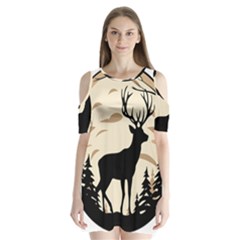 Deer Wildlife Shoulder Cutout Velvet One Piece by Sarkoni