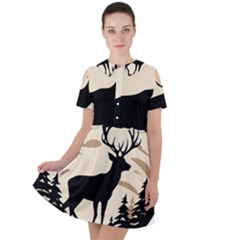 Deer Wildlife Short Sleeve Shoulder Cut Out Dress  by Sarkoni