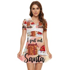 Santa Cookies Christmas V-neck High Waist Chiffon Mini Dress by Sarkoni