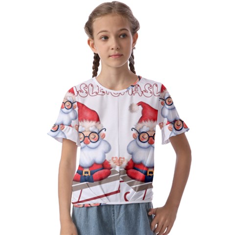 Santa Glasses Yoga Chill Vibe Kids  Cuff Sleeve Scrunch Bottom T-shirt by Sarkoni