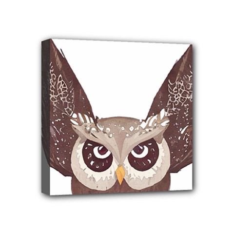 Owl Bird Feathers Mini Canvas 4  X 4  (stretched) by Sarkoni