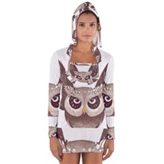 Owl Bird Feathers Long Sleeve Hooded T-shirt by Sarkoni