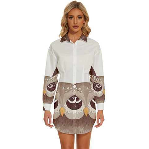 Owl Bird Feathers Womens Long Sleeve Shirt Dress by Sarkoni