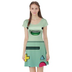 Adventure Time Bmo Beemo Green Short Sleeve Skater Dress by Bedest