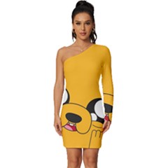 Adventure Time Cartoon Face Funny Happy Toon Long Sleeve One Shoulder Mini Dress by Bedest