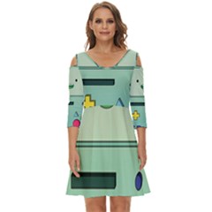 Adventure Time Bmo Beemo Green Shoulder Cut Out Zip Up Dress by Bedest