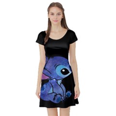 Stitch Love Cartoon Cute Space Short Sleeve Skater Dress by Bedest