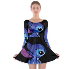 Stitch Love Cartoon Cute Space Long Sleeve Skater Dress by Bedest