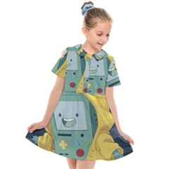 Cartoon Bmo Adventure Time Kids  Short Sleeve Shirt Dress by Bedest