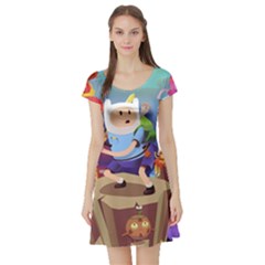 Cartoon Adventure Time Finn Princess Bubblegum Lumpy Space Short Sleeve Skater Dress by Bedest