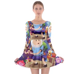 Cartoon Adventure Time Finn Princess Bubblegum Lumpy Space Long Sleeve Skater Dress by Bedest