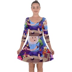 Cartoon Adventure Time Finn Princess Bubblegum Lumpy Space Quarter Sleeve Skater Dress by Bedest