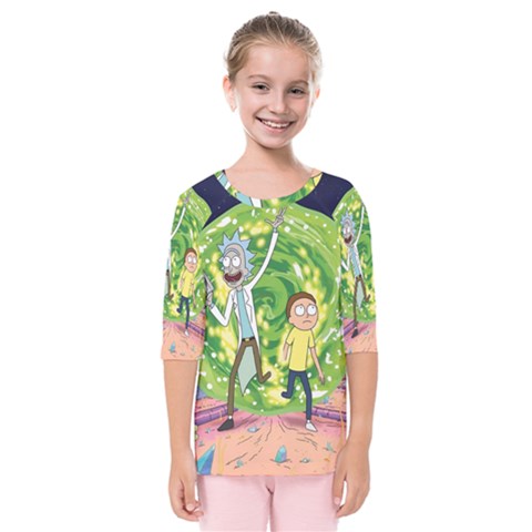 Rick And Morty Adventure Time Cartoon Kids  Quarter Sleeve Raglan T-shirt by Bedest