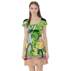 Rick And Morty Adventure Time Cartoon Short Sleeve Skater Dress by Bedest